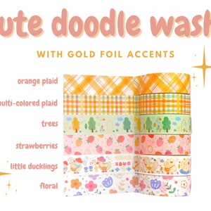 Doodle Washi |  kawaii washi tape, gold foil washi tape, cute stationary, bujo washi tape, kawaii stationary, journal, scrapbook