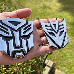 3D Transformers Autobots Decepticon Badge Emblem, Alloy Chrome or Plastic Chrome Finish