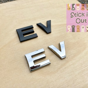 EV Emblem Electric Car Decal, 3D Zinc Alloy Chrome Matte Black Self Adhesive Sticker