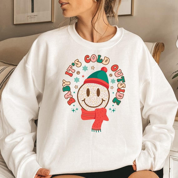 Cold Outside Smiley Sweatshirt Groovy Christmas Sweater Retro Christmas Top 60s 70s Aesthetic Holiday Crewneck Trendy Xmas Clothes Etsy UK