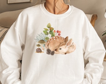 Fawn Sweatshirt | Cottage core shirt granola girl cottagecore clothing boho sweater deer top botanical crewneck gift for nature lover