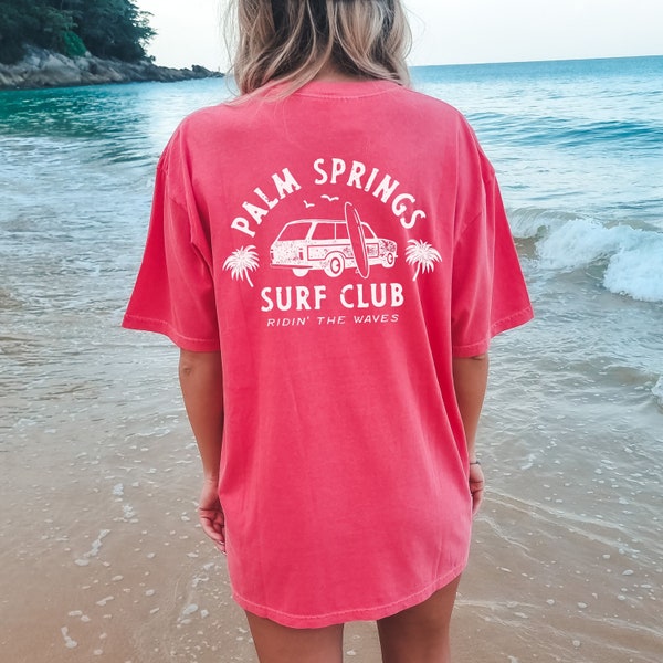 Chemise Palm Springs Surf Club | Vêtements fille noix de coco t-shirt de plage surdimensionné d'été preppy Chemise esthétique fille VSCO pour ado mots au dos