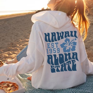 Blue Hawaii Aloha State Oversized Hoodie | Coconut girl clothes preppy VSCO girl aesthetic sweatshirt for teens words on back sweatshirt