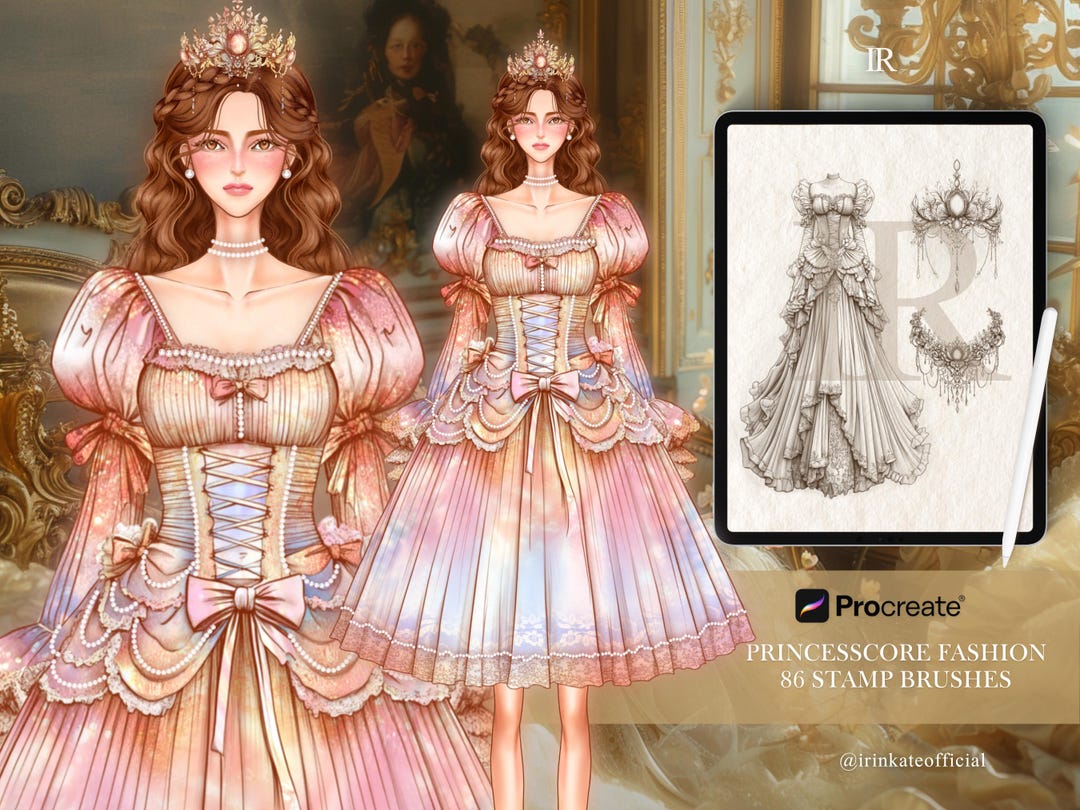 Princesscore Stickers 86 Procreate Stamp Brushes - Princesscore Fashion Dress Template for ...