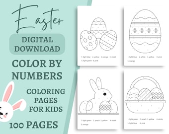 100 Seiten Ostern Malen nach Zahlen Malvorlagen für Kinder, Ostern Malvorlagen - digitaler Download
