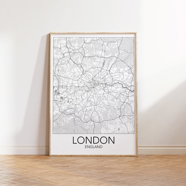 London Map Printable Line Art, England Black and White Classical City Outline, Minimalist Road Monochromatic Map, Gift Decor World traveler