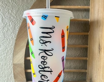 Teacher Crayon Cup, 24 oz Plastic Cup, Custom Teacher Cup