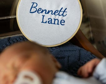 Personalized Embroidered Baby Name Hoop | Birth Announcement | Nursery Decor | Baby Keepsake