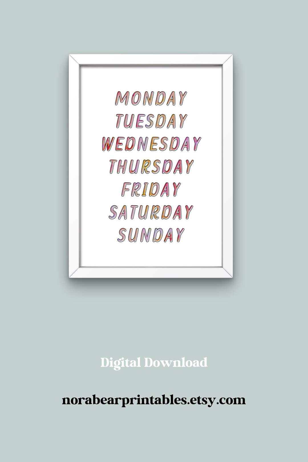 Days of the Week Poster | Educational Wall Art | Rainbow Text Printable ...