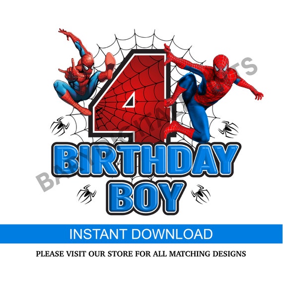 Spiderman Digital Birthday Shirt 4th Birthday No Name - Etsy Canada