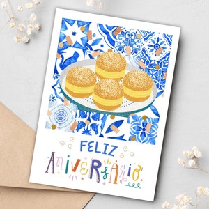 Carte d'anniversaire Bolas de Berlim | Téléchargement instantané PDF | Carte d'anniversaire Bolas de Berlim imprimable, carte d'anniversaire Portugal, carte d'anniversaire Sonhos