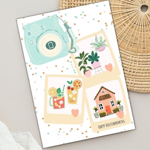 Karta Polaroid Housewarming do wydrukowania | PDF do natychmiastowego pobrania | Karta z pozdrowieniami na nowy dom, Karta z okazji parapetówki, Karta z gratulacjami na parapetówkę