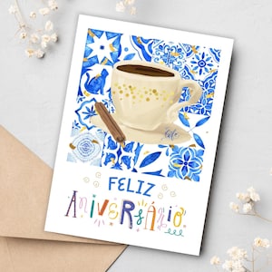 Portuguese Coffee Birthday Card | PDF Instant Download | Printable Portugal Espresso Birthday Card, Portuguese Café Birthday Card