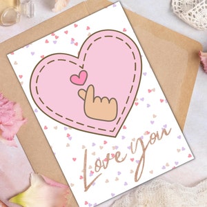 Finger Herz Liebe Dich Karte | PDF Sofort-Download | Finger-Herz-Karte, Love You Grußkarte