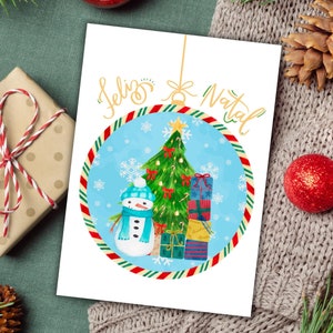 Printable Snowman Ornament Christmas Card | PDF Digital Download | Feliz Natal Card | Portuguese Christmas Card