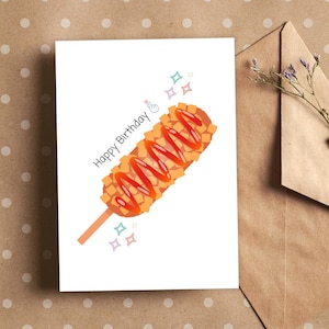 Korean Corn Dog Birthday Card | PDF Instant Download | Korean-Inspired Birthday Card, Corn Dog Birthday Card, Foodie Birthday Card