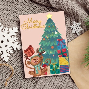 Lustige Weihnachtskarte zum Ausdrucken | PDF Digitaler Download | Fröhlicher Affe Weihnachtskarte | Frohe Weihnachten Karte