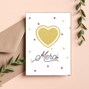 French Thank You Card Printable | PDF Instant Download | Gold Heart Merci Card, Merci Card, Thank You Card French