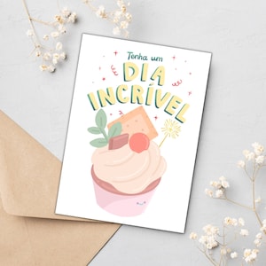 Carte d'anniversaire Queque de Aniversario à imprimer | Téléchargement instantané PDF | Carte d'anniversaire portugaise, carte d'anniversaire cupcake