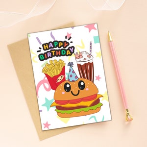 Burger Birthday Card Printable | PDF Instant Download | Hamburger Birthday Card, Fun Burger Combo Birthday Card, Cute Burger Birthday Card