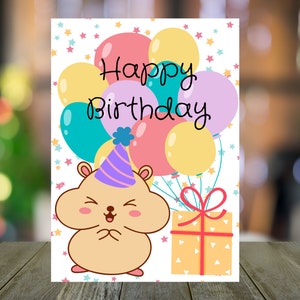 Cartão de aniversário imprimível | Baixar PDF Digital | Cartão de aniversário de hamster, cartões de aniversário fofos, cartões de aniversário divertidos, cartões de aniversário