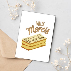 Mille-Feuille Merci Card | PDF Instant Download | Mille Mercis Card, French Thank You Card, Merci Thank You Card, French Food Thank You Card