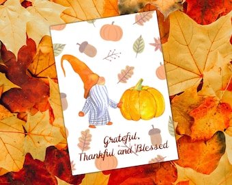 Autumn Gnome Thanksgiving Card | Pumpkin Harvest (PDF Instant Download)