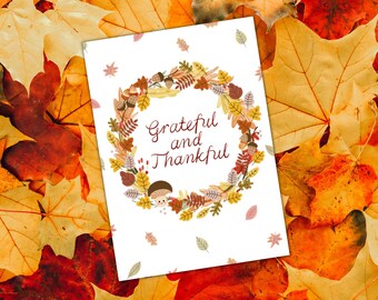 Mushroom Wreath Thanksgiving Card | PDF Instant Download | Happy Thanksgiving, Blessed Thankful Grateful, Mushroom Autumn Card, Fall Card