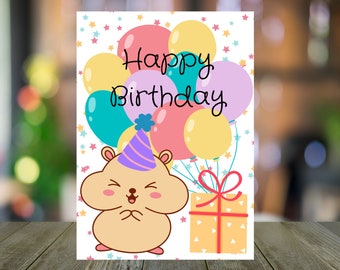 Printable Birthday Card | PDF Digital Download | Hamster Birthday Card, Cute Birthday Cards, Fun Birthday Cards, Birthday Cards