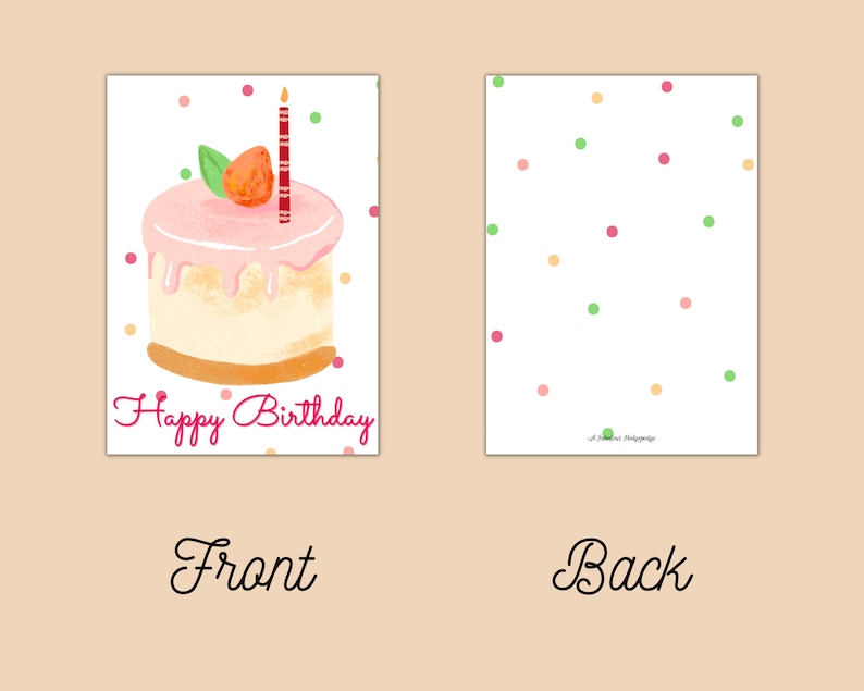 Strawberry Cake Birthday Card Printable PDF Instant Download Birthday ...