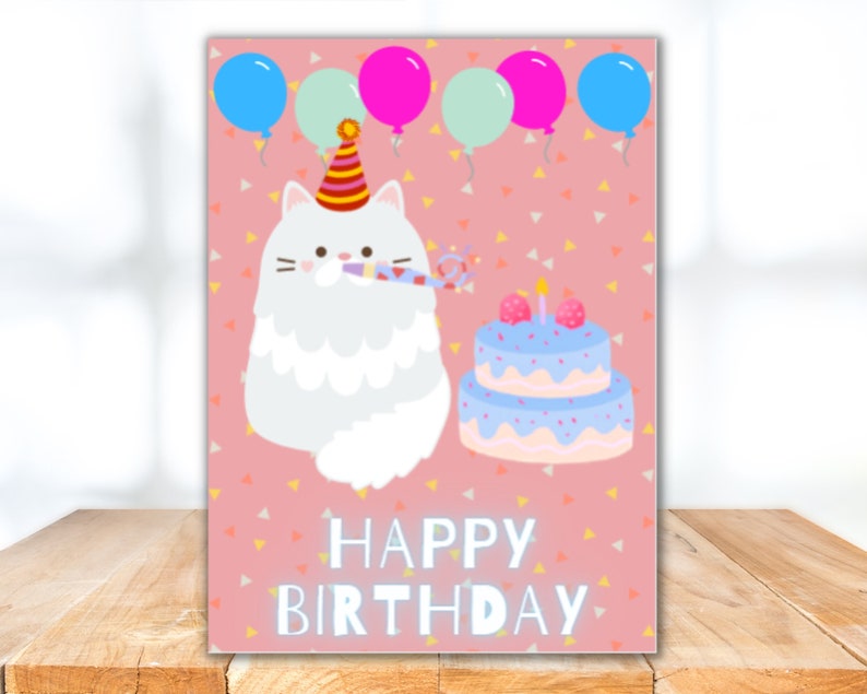 Printable Birthday Card | PDF Digital Download | Cat Birthday Cards ...