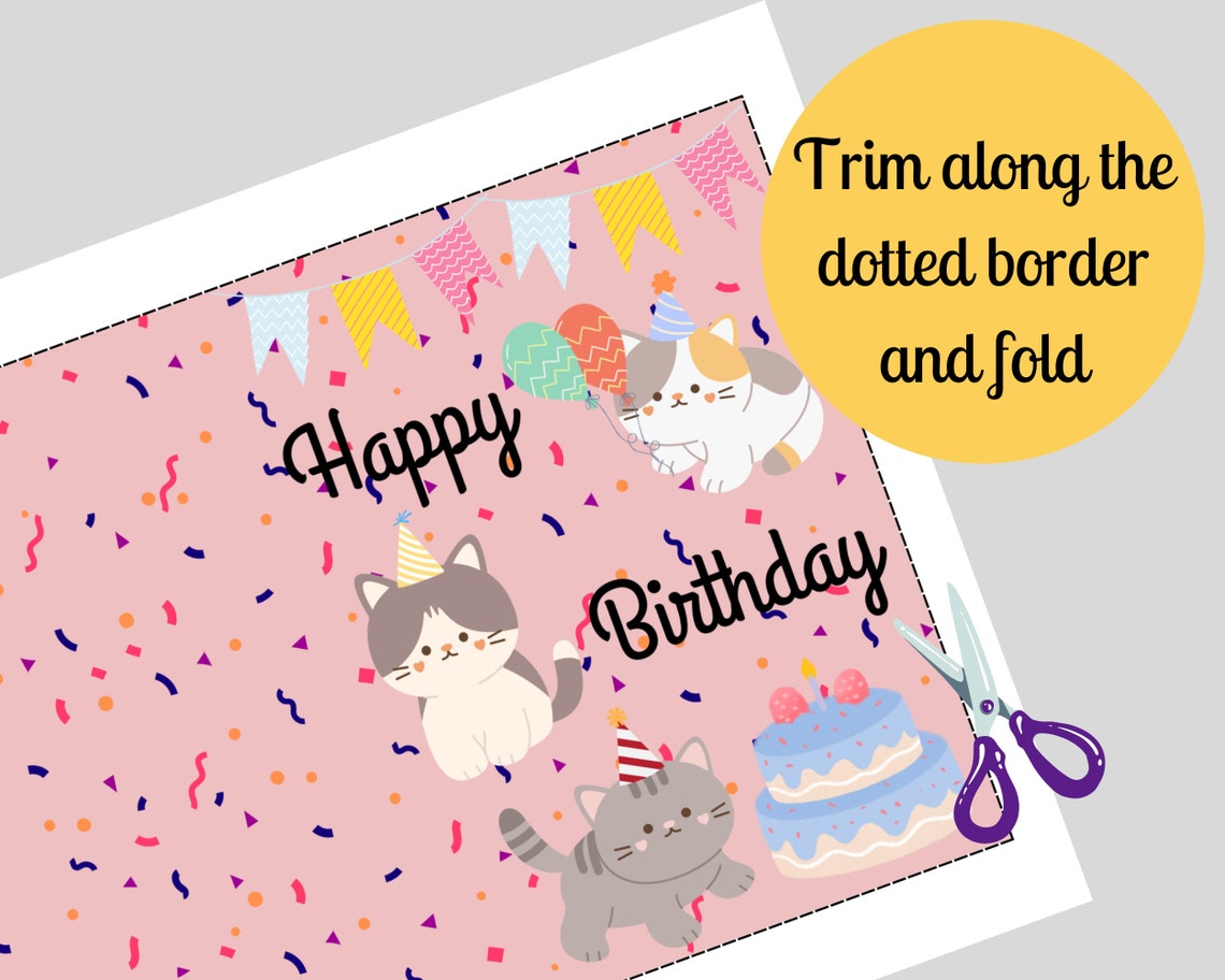 Printable Birthday Card PDF Digital Download Birthday, Cat Birthday ...
