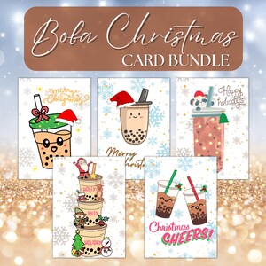 Boba Christmas Card Bundle | PDF Instant Download | Bubble Tea Christmas Card, Printable Boba Christmas Card
