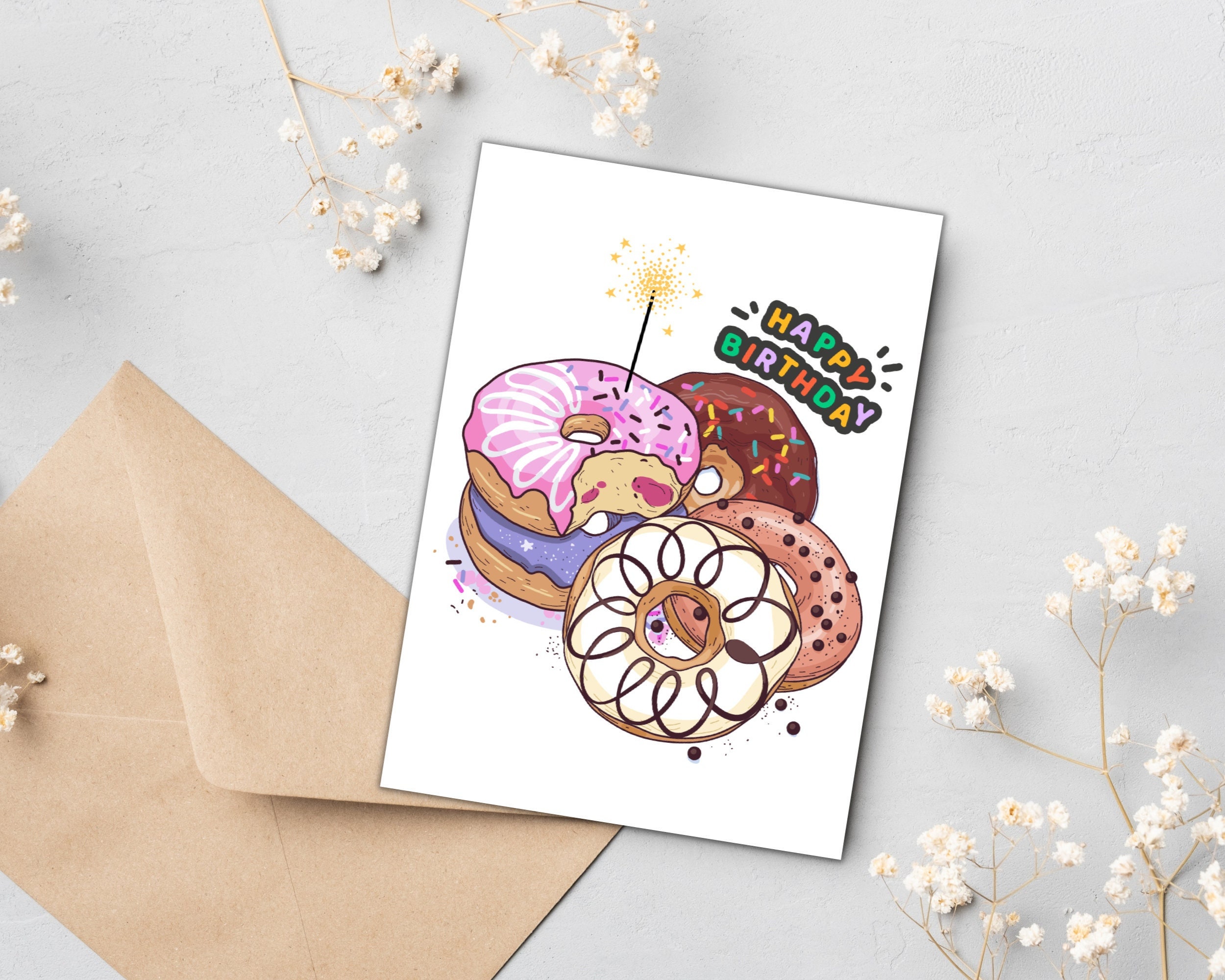 Doughnut Birthday Card Printable PDF Instant Download Happy Birthday