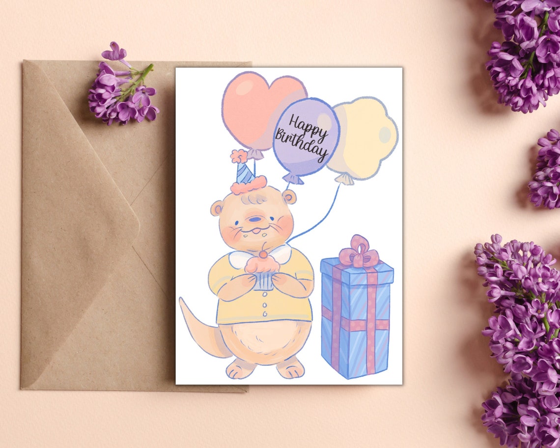 Otter Party Birthday Card Printable PDF Digital Download - Etsy