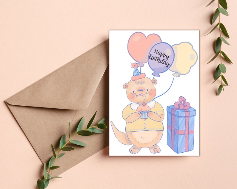 Otter Party Birthday Card Printable PDF Digital Download - Etsy