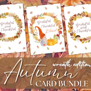 Herbstkranz Danksagungskarte Bündel | PDF Sofort-Download | Happy Thanksgiving, Gesegnetes Dankbares Dankbares, Erntedank-Bundle