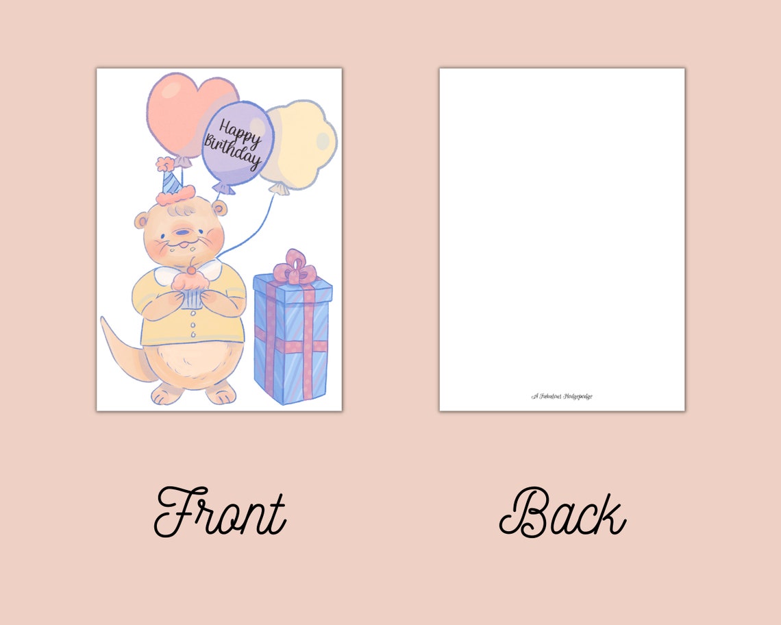 Otter Party Birthday Card Printable PDF Digital Download - Etsy