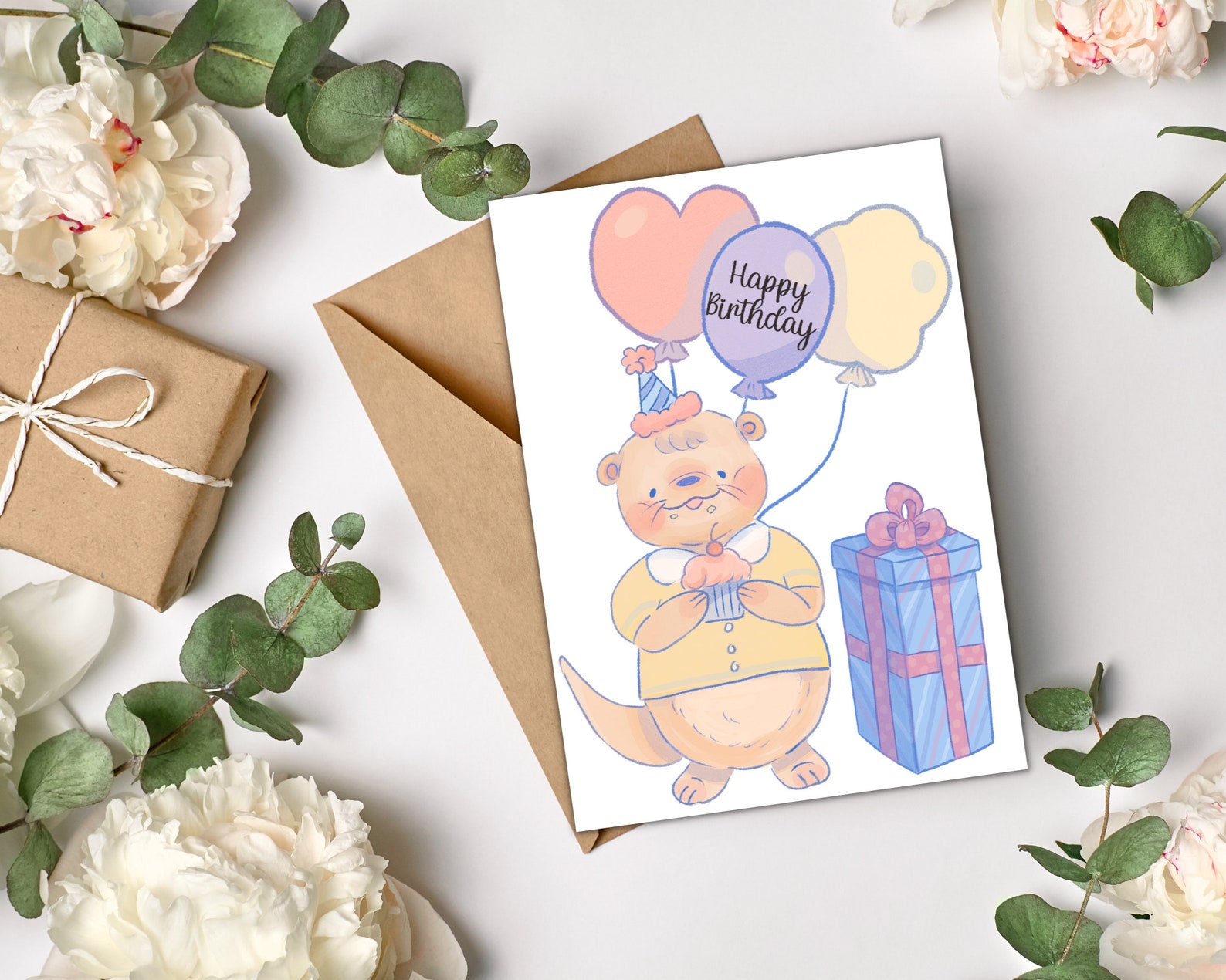 Otter Party Birthday Card Printable | PDF Digital Download | Cute ...