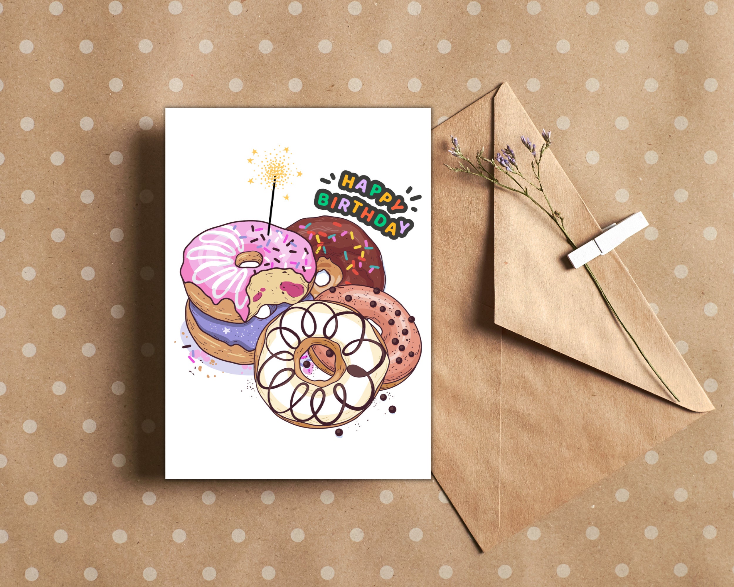 Doughnut Birthday Card Printable PDF Instant Download Happy Birthday