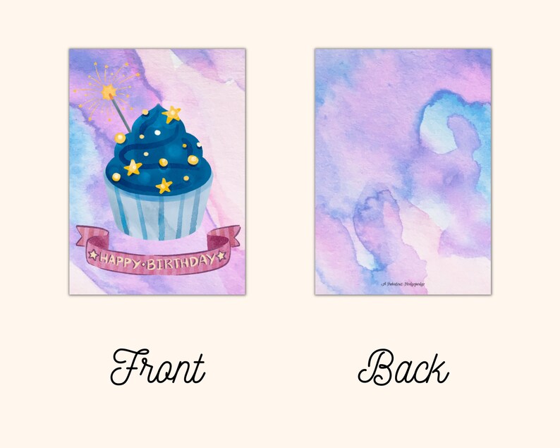 Galaxy Cupcake Birthday Card Printable PDF Instant Download Cupcake ...