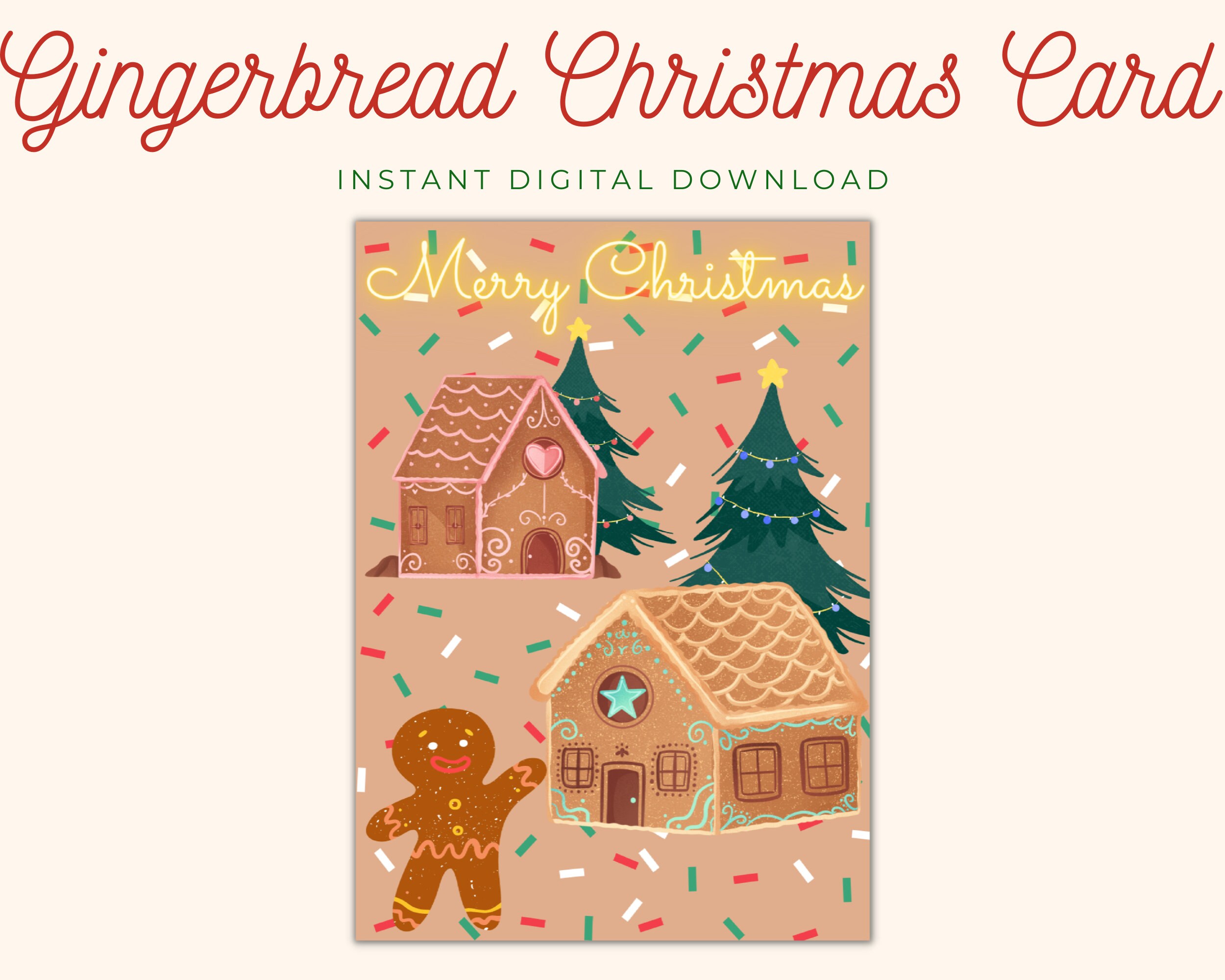 Printable Gingerbread Christmas Card PDF Digital Download Fun Christmas ...