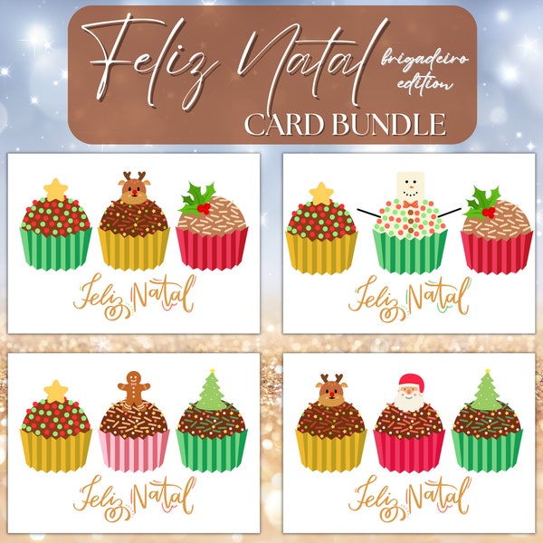 Brigadeiro Feliz Natal Card Bundle | PDF Instant Download | Portuguese Christmas Cards, Feliz Natal Cards, Portuguese Christmas Card Set
