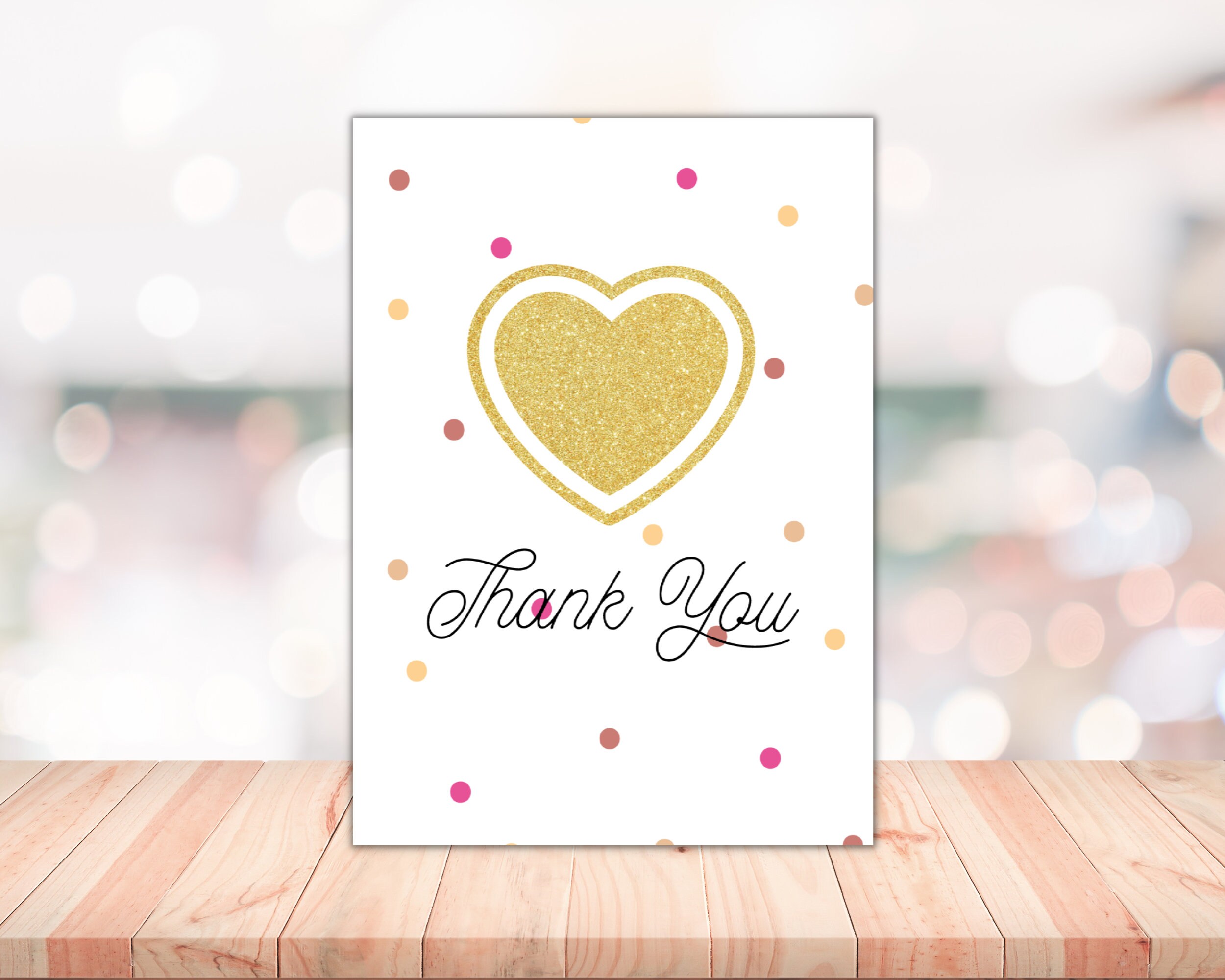 Gold Heart Thank You Card Printable PDF Instant Download Heart Thank ...
