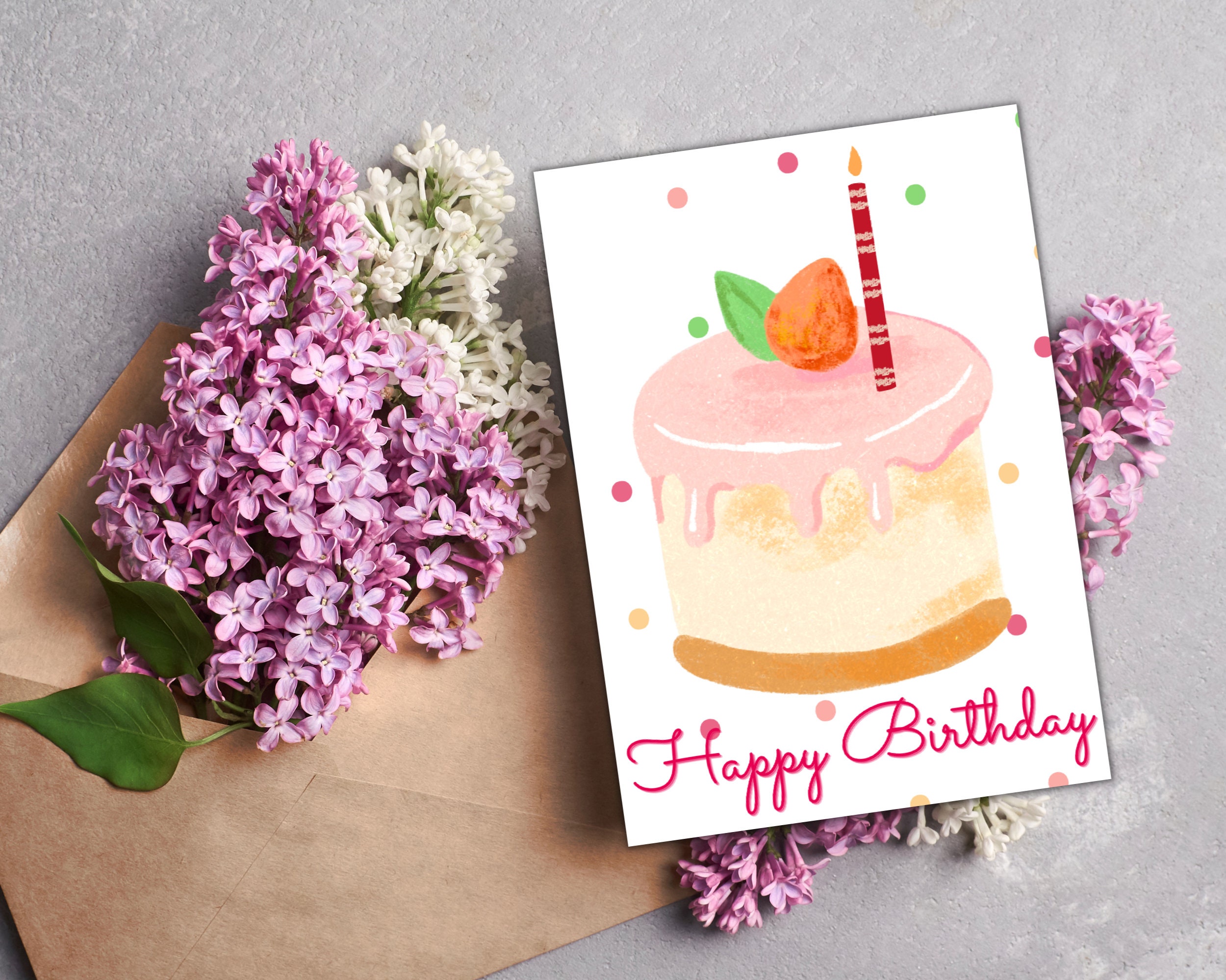 Strawberry Cake Birthday Card Printable PDF Instant Download Birthday ...