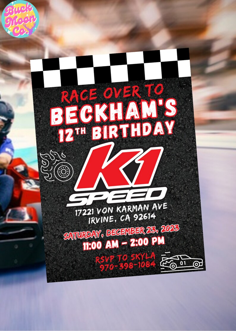 K1 Indoor Go Kart Racing Birthday Party Invitation (Download Now) Etsy