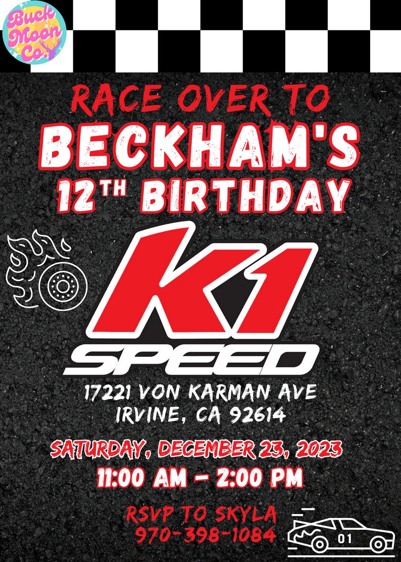 K1 Indoor Go Kart Racing Birthday Party, Invitation, Custom, Printable ...