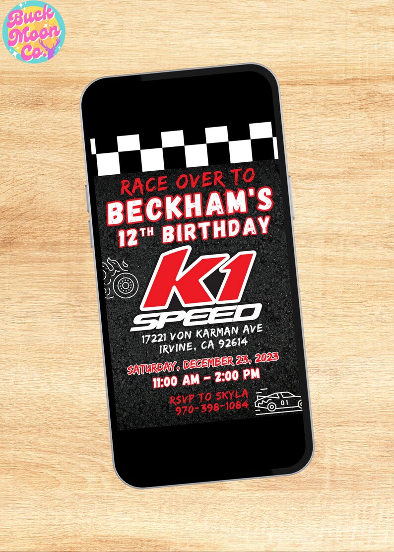 K1 Indoor Go Kart Racing Birthday Party Invitation Custom Etsy