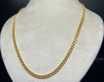 22K Real Gold Curb Chain Necklace, Unisex Gold Miami Cuban Chain, Curb Link Necklace, Yellow Gold- 4 mm Gold Miami Cuban Link