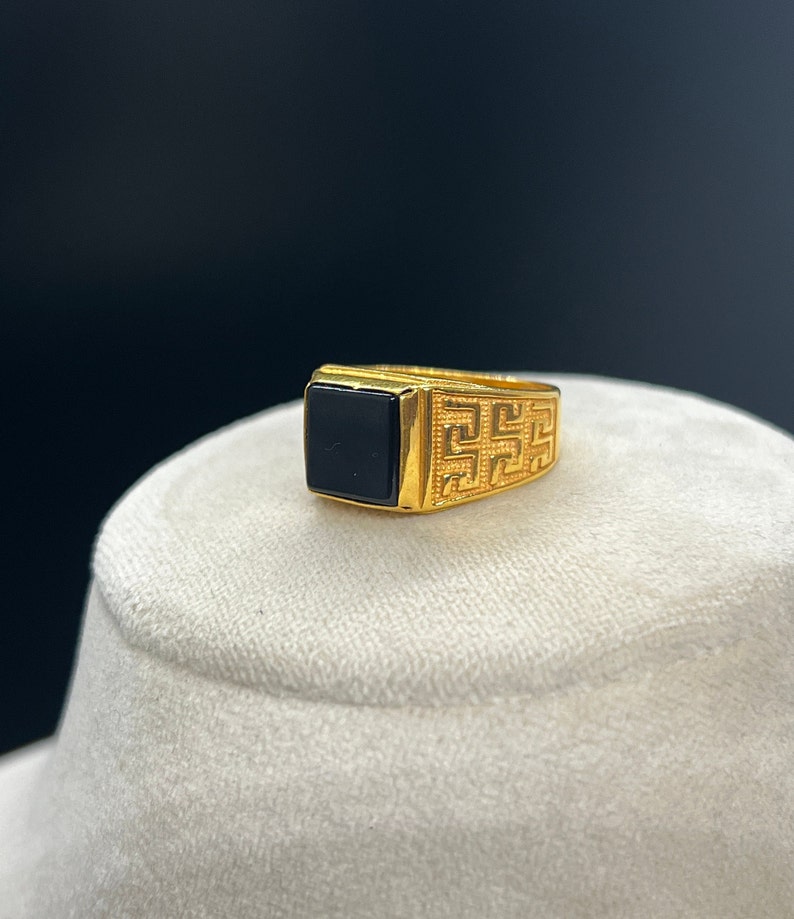 Handmade 22k Solid Gold Ring Greek Key Design Mens Ring Etsy